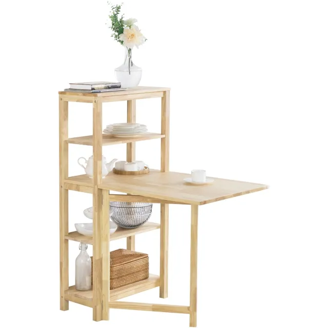SoBuy FWT70-N Eettafel - Opklapbaar met Zijplanken, Massief Hout Naturel