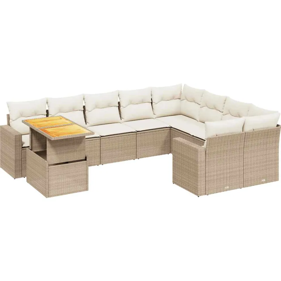 vidaXL 10-delige Loungeset met kussens poly rattan beige, foto 3