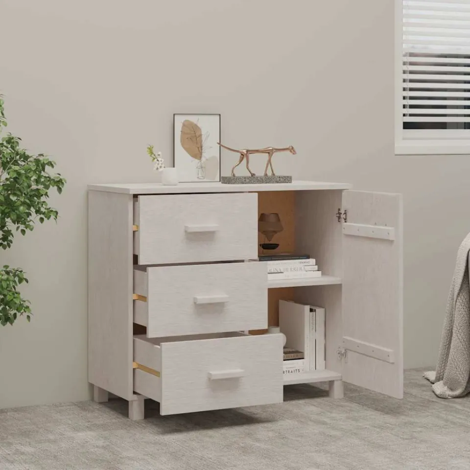 vidaXL Dressoir HAMAR 90x40x80 cm massief grenenhout wit, foto 3