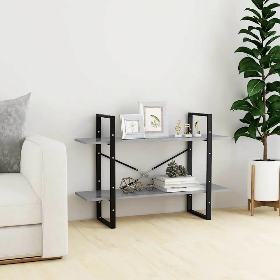 vidaXL Boekenkast met 2 schappen 100x30x70 cm bewerkt hout betongrijs grijs, foto 2