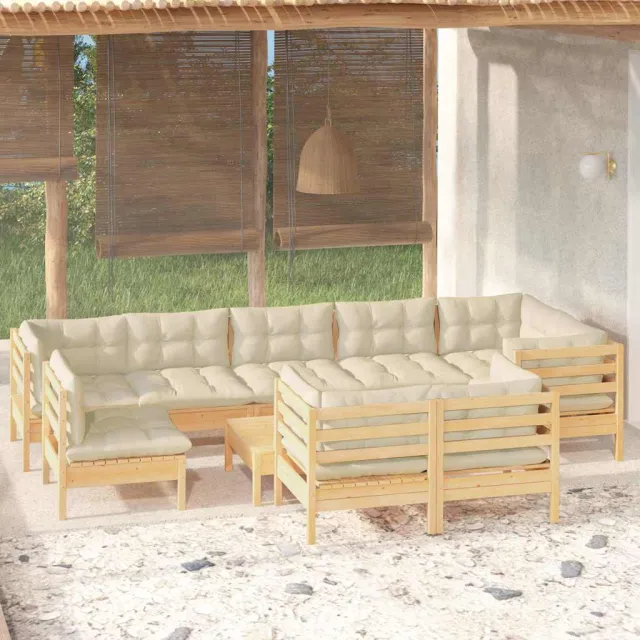 vidaXL 9-delige Loungeset met crèmekleurige kussens grenenhout, foto 2