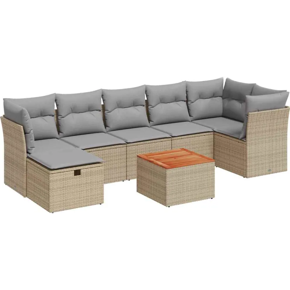 vidaXL 8-delige Loungeset met kussens poly rattan beige, foto 3