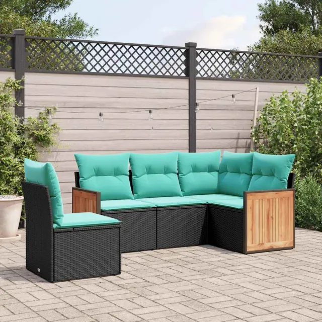vidaXL 5-delige tuinbankset met kussens van zwart polyrotan, foto 2