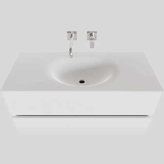 Boss & Wessing Badkamermeubel Solid Surface BWS Stockholm 100x46 cm Midden Mat Wit (zonder kraangat)