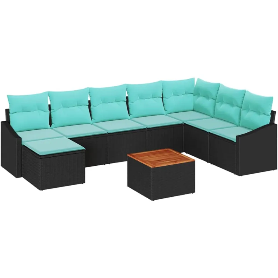 vidaXL Tuinbankenset 9 st Zwart poly rattan