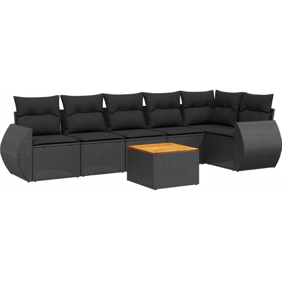 vidaXL 7-delige Loungeset met kussens poly rattan zwart, foto 3