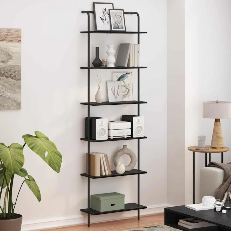 vidaXL Boekenkast 6-laags 60 x 24 x 203 cm Bewerkt hout Zwart Eiken, foto 4