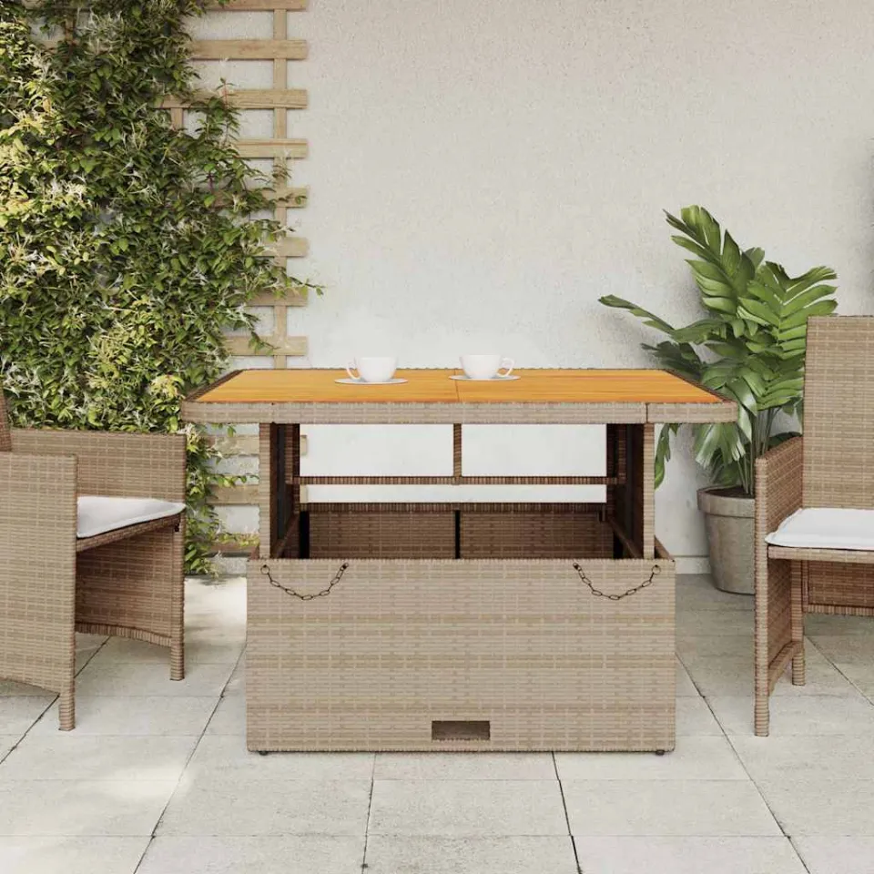 vidaXL Tuintafel 110x110x71 cm poly rattan en acaciahout beige, foto 3