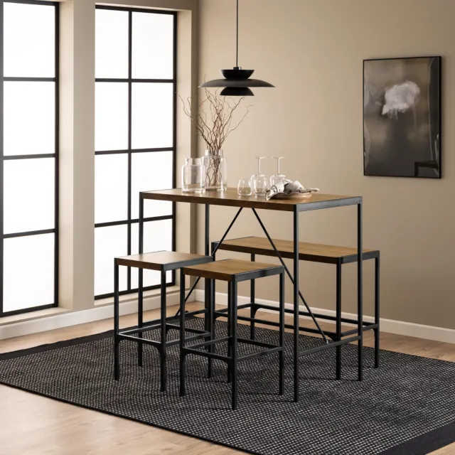 Bendt Bartafel set 'Deryk' Eikenlook, Met 2 barstoelen en bankje, foto 2