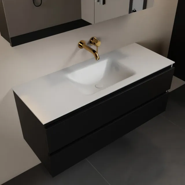Mondiaz AIVY 120cm badmeubel Urban, wastafel Talc solid surface midden zonder kraangat met spiegelkast (AI-351621TALC-NO - AI-M120URMI - AI-C120URMI)