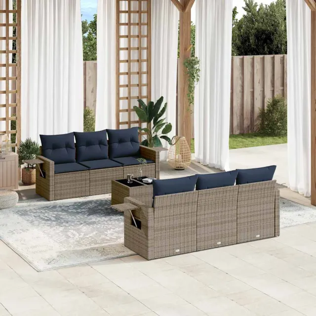 vidaXL 7-delige tuinbankset met kussens, grijs polyrotan, foto 2