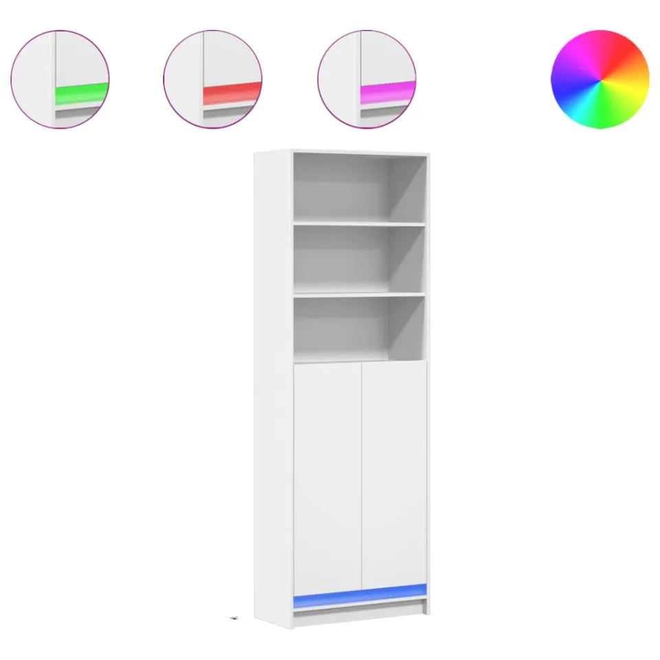 vidaXL Hoge kast met LED 69x32,5x200 cm bewerkt hout wit, foto 3