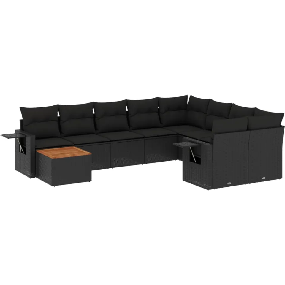 vidaXL 10-delige Loungeset met kussens poly rattan zwart, foto 3