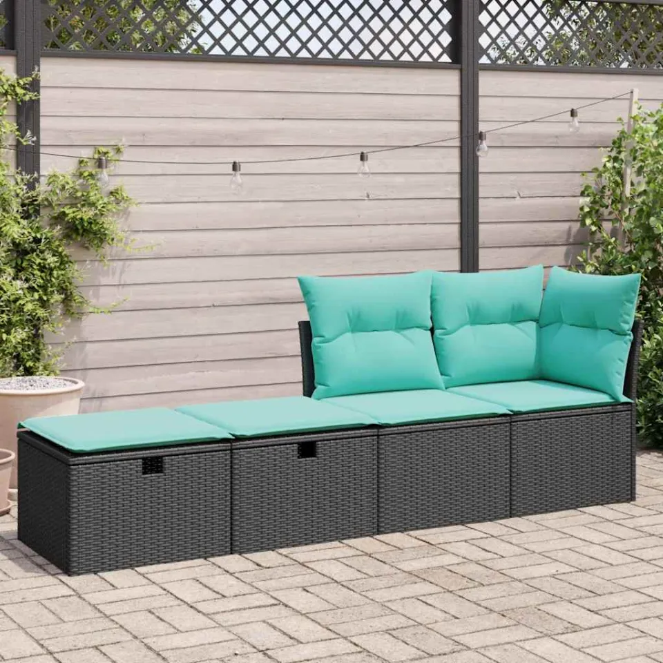 vidaXL 2-delige Loungeset met kussens poly rattan acacia zwart, foto 2