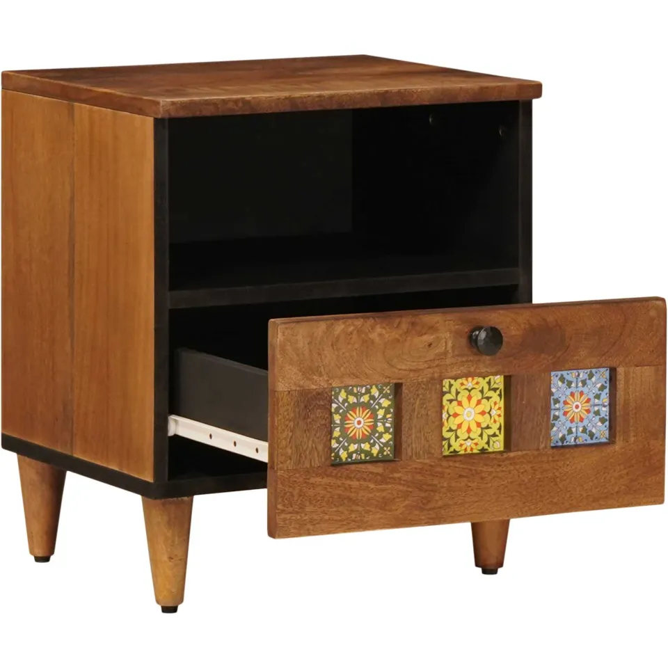 vidaXL Nachtkastje met lade Bruin 40 x 33 x 46 cm Massief Mango Hout
