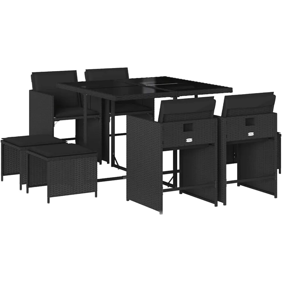 vidaXL 9-delige Tuinset poly rattan zwart, foto 3