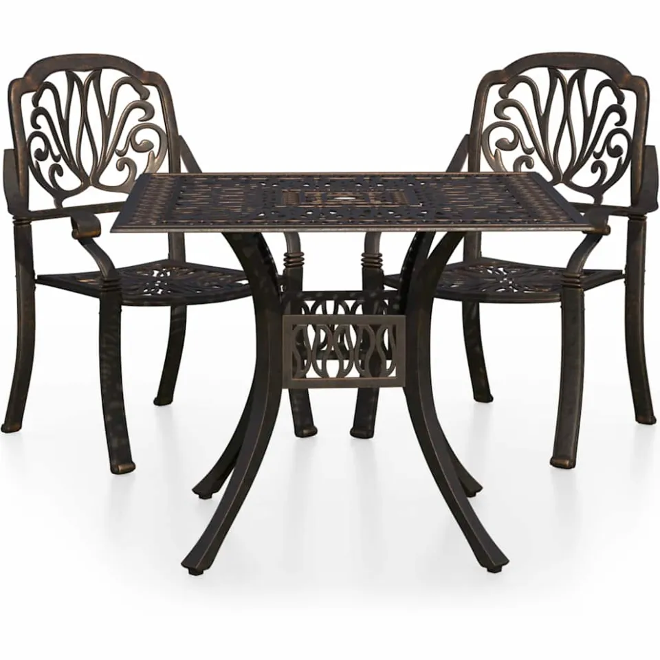 vidaXL 3-delige Bistroset gietaluminium bronskleurig bruin, foto 3