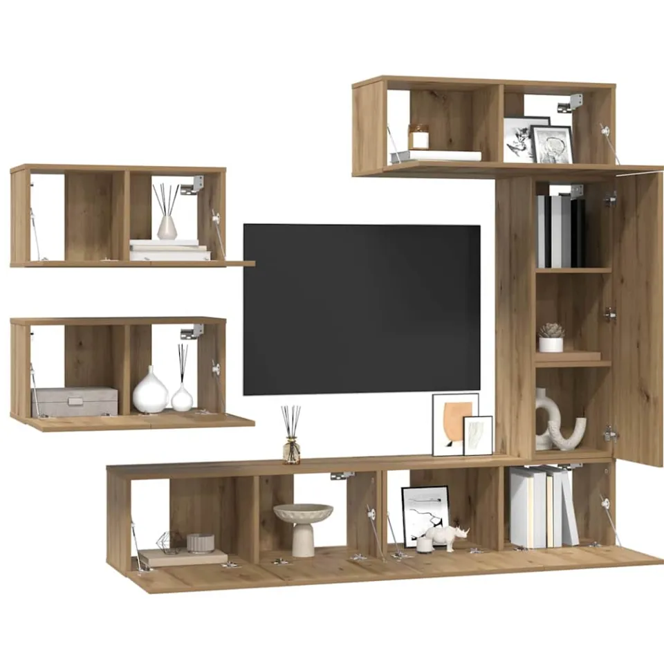 vidaXL Tv-meubelset 6 st Artisan Eiken Bewerkt hout Bruin
