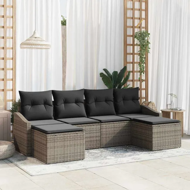 vidaXL Tuin Eetset 6 st Grijs poly rattan, foto 2