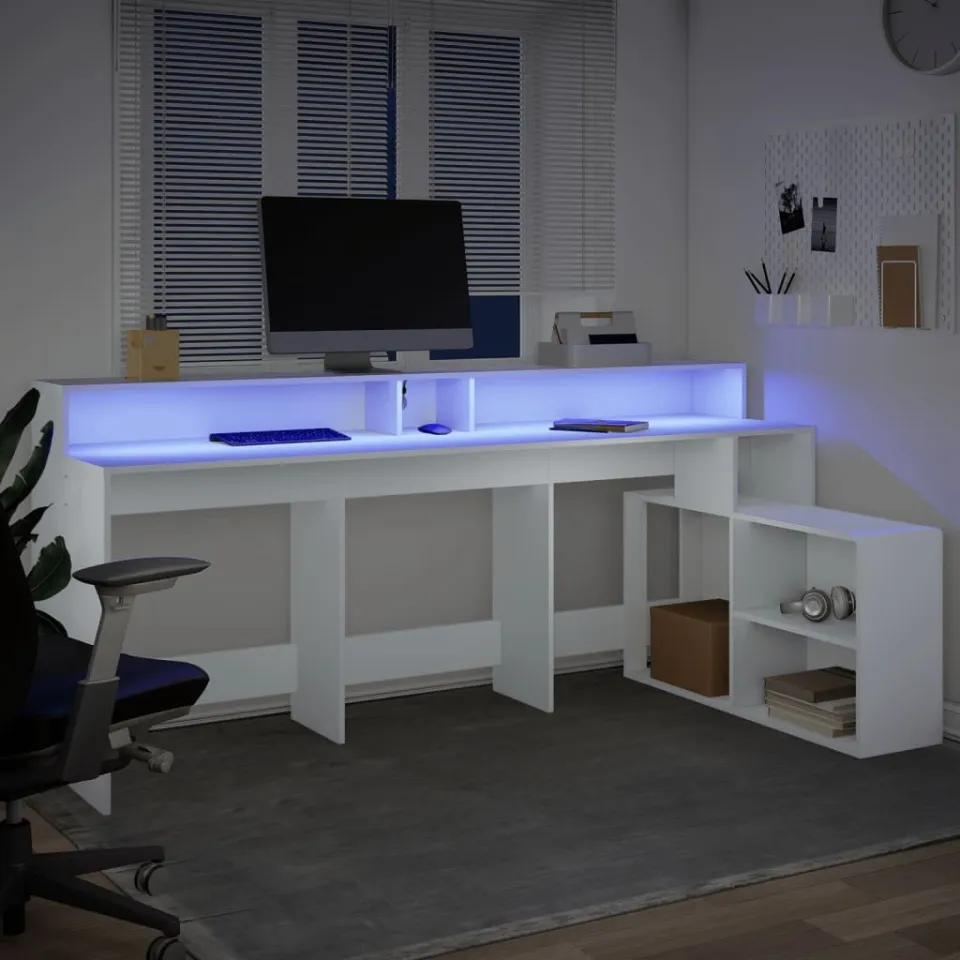 vidaXL Bureau met LED-verlichting 200x104x91 cm bewerkt hout wit, foto 4