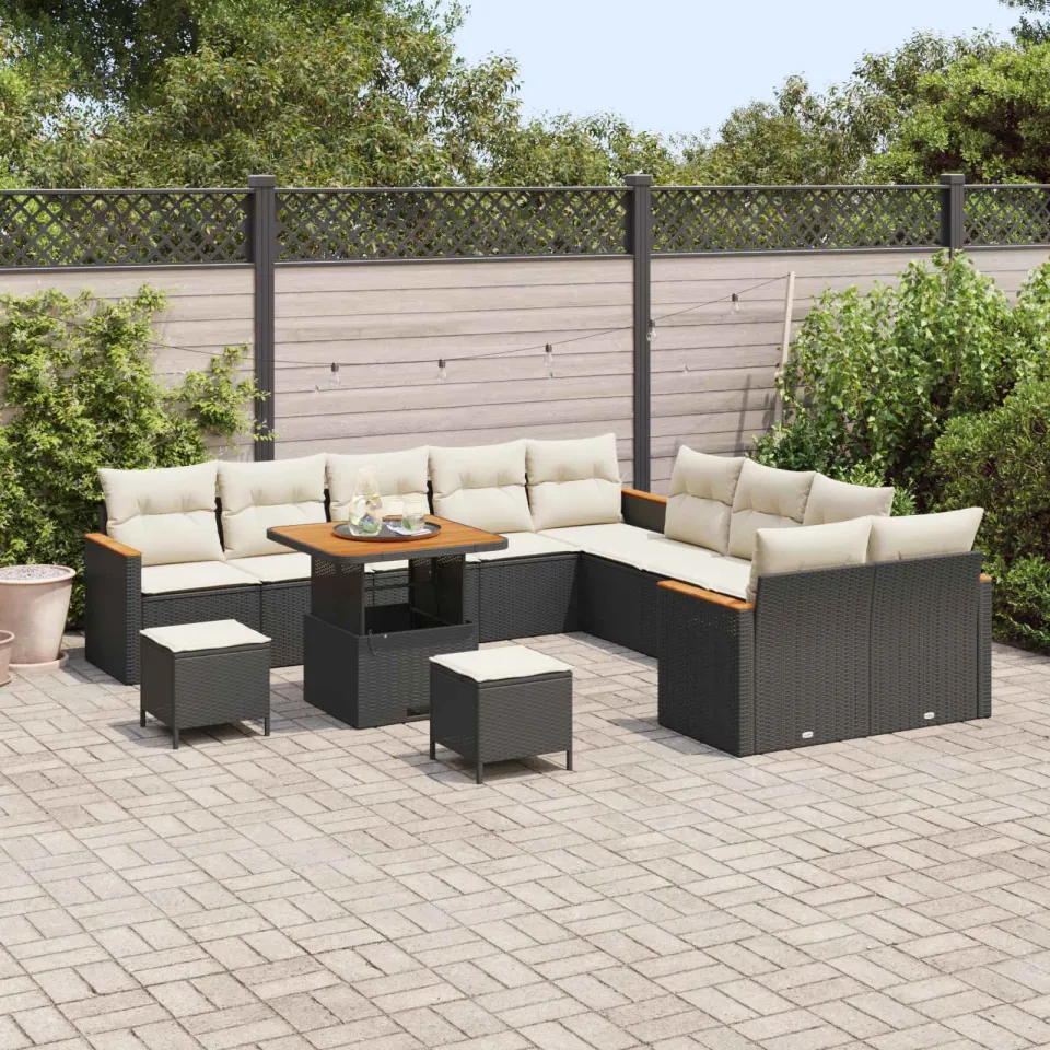 vidaXL Tuinbankenset 13 st Zwart poly rattan, foto 3