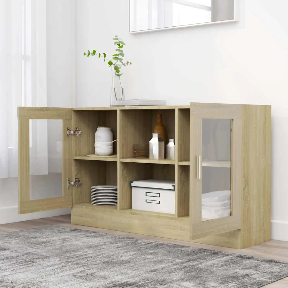vidaXL Vitrinekast 120x30,5x70 cm bewerkt hout sonoma eikenkleurig, foto 4