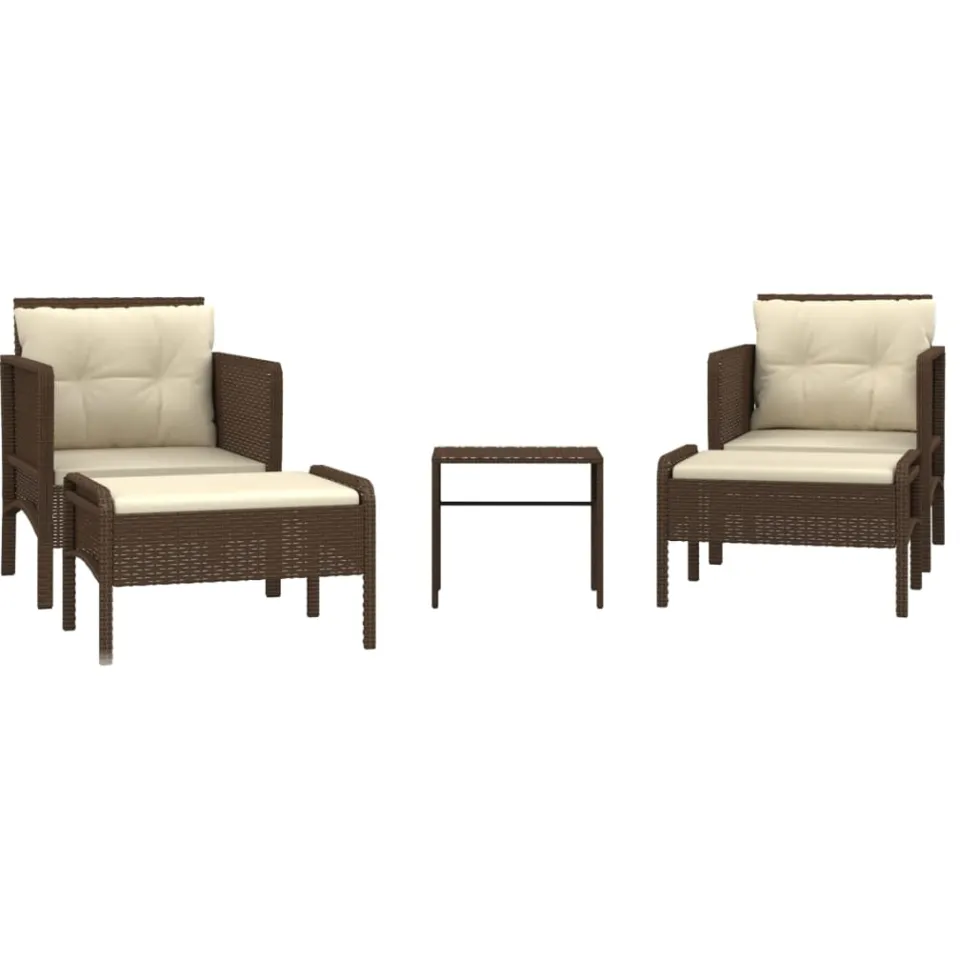 vidaXL 5-delige Loungeset met kussens poly rattan bruin, foto 3