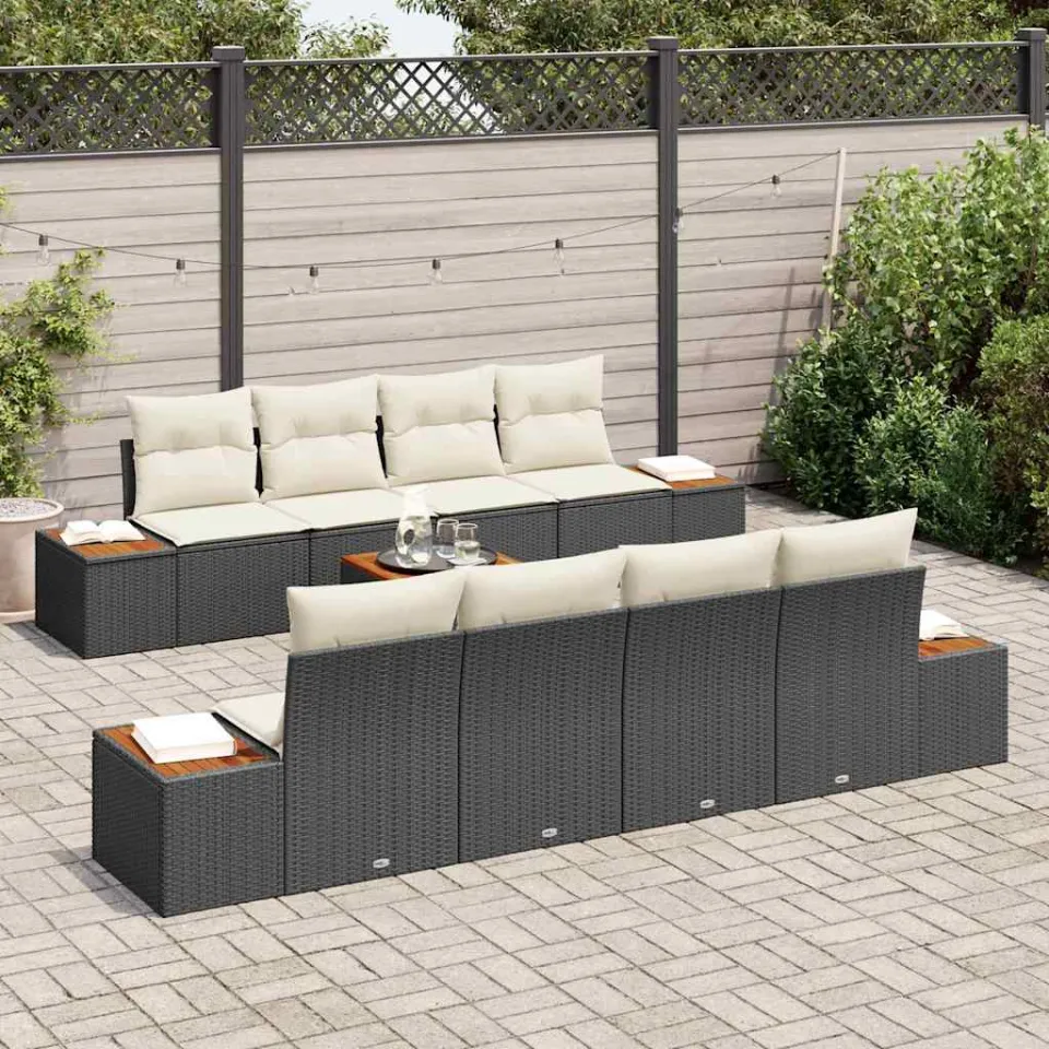 vidaXL Tuin Sofa Set 9 st Zwart Poly riet, foto 3