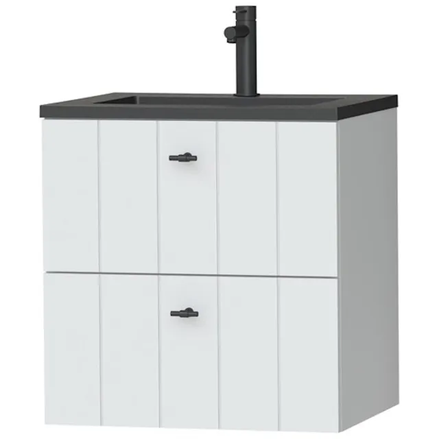 Tiger Maryport Meubelset 60 cm met 2 lades Mat wit incl Quadro wastafel Mat zwart - 1496008912