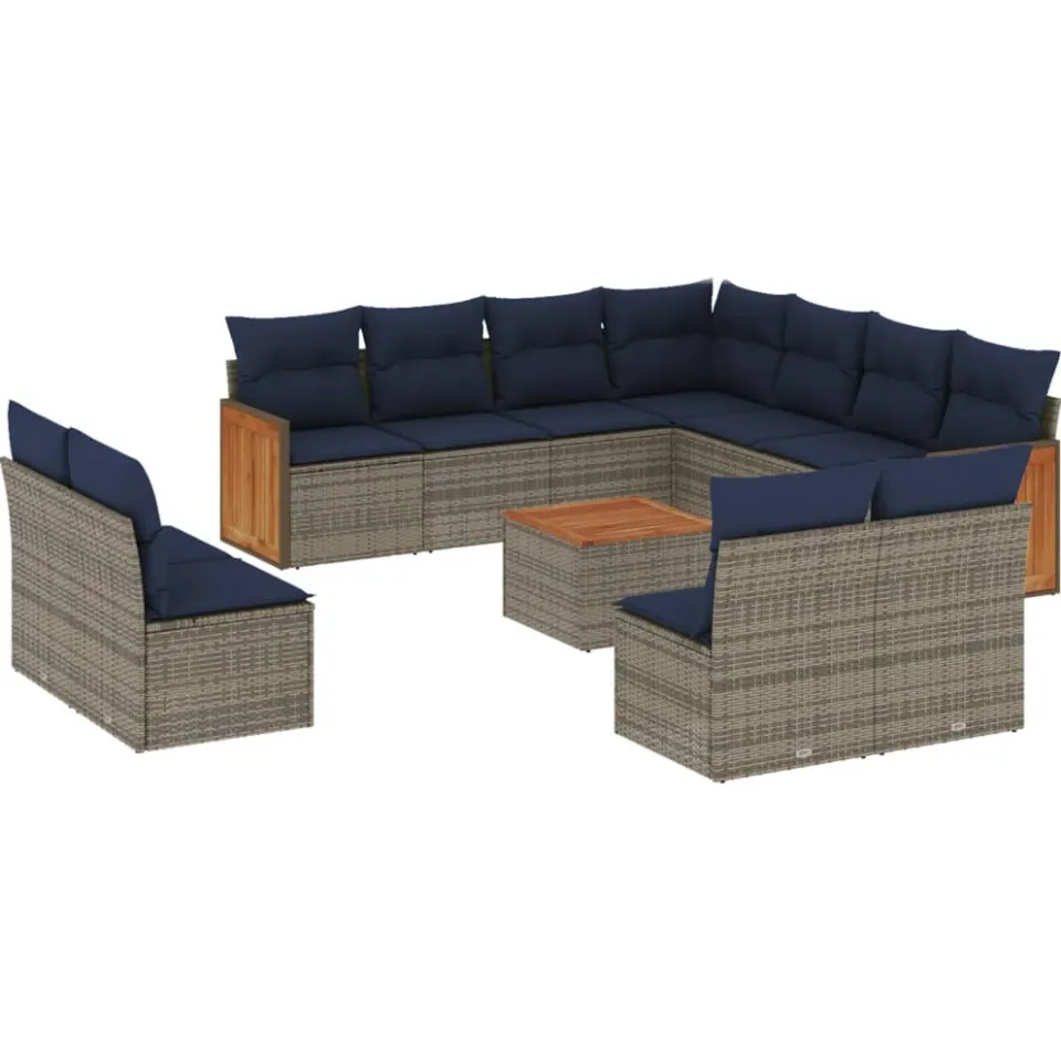 vidaXL 12-delige tuinbankset met kussens, grijs polyrotan, foto 3