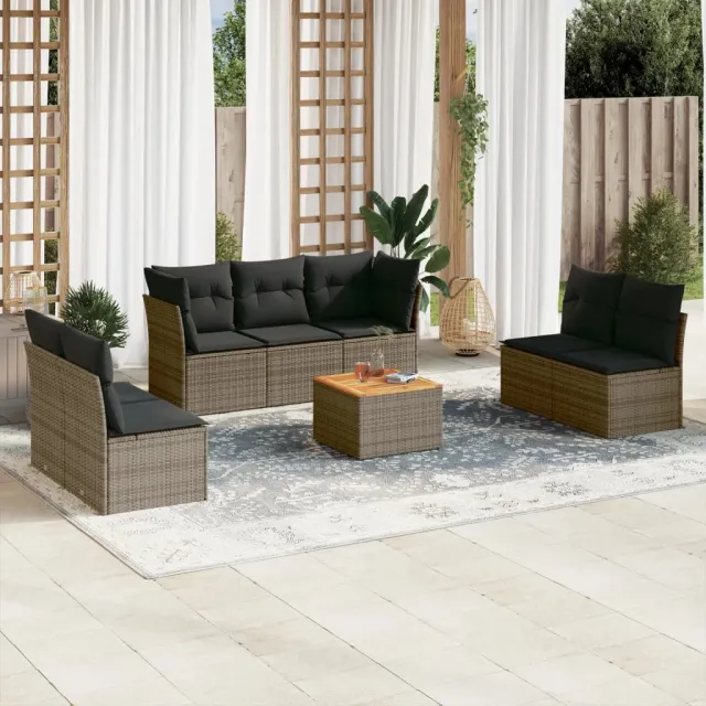 vidaXL 8-delige Loungeset met kussens poly rattan grijs, foto 2