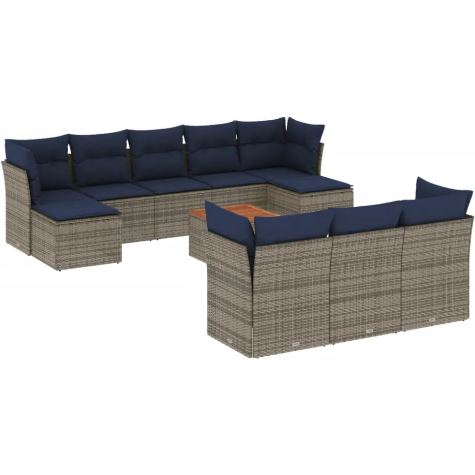 vidaXL 11-delige tuinbankset met kussens, grijs polyrotan, foto 3