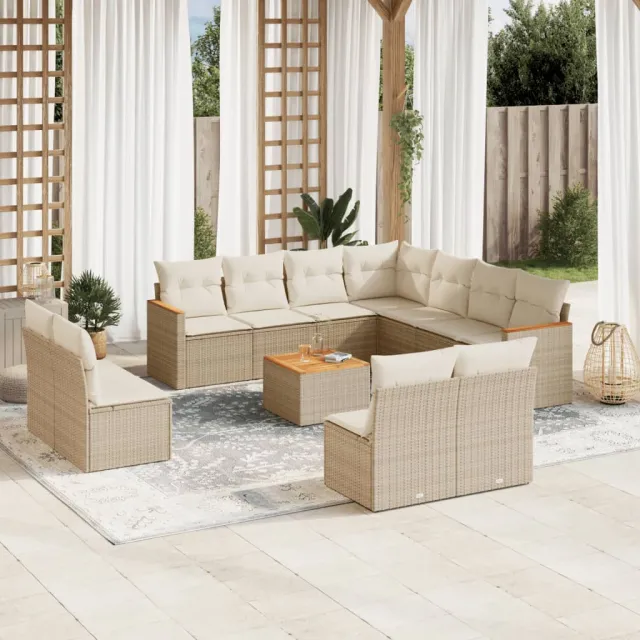vidaXL 12-delige Loungeset met kussens poly rattan beige, foto 2