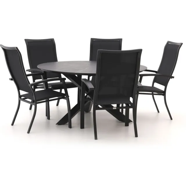 Bellagio tuinmeubelen Bellagio Lugo/Lodola ø 150cm dining tuinset 6-delig stapelbaar Zwart