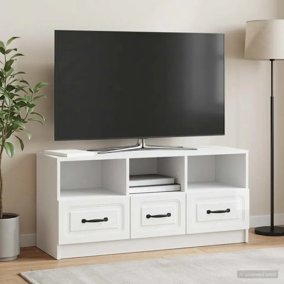 vidaXL TV-kast met lade Hoogglans Wit 102 x 34,5 x 47 cm Bewerkt hout, foto 4