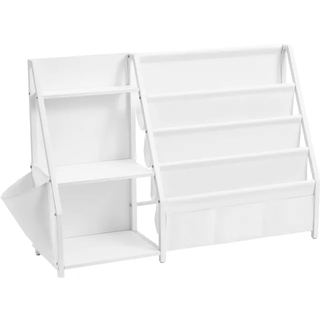 Klarven Kinderboekenkast Wit - Kinderboekenkast met Zijvak - Bookcase - Met Kantelbeveiliging - Voor Kinderkamer en Speelkamer - 108,5x30 cm