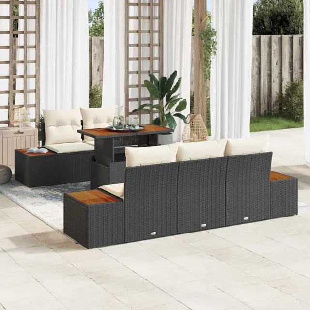 vidaXL Tuin Sofa Set 6 st Zwart Poly riet, foto 2