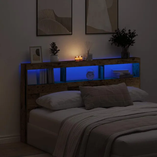 vidaXL Hoofdbordkast met LED 180x17x102 cm oud hout Bruin