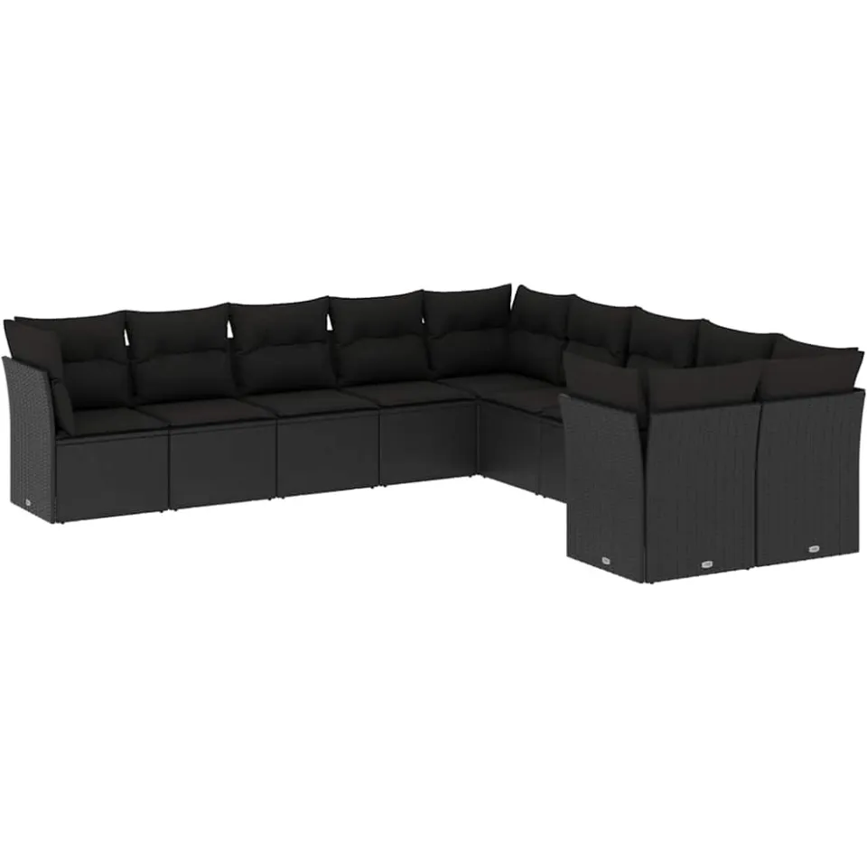 vidaXL 10-delige Loungeset met kussens poly rattan zwart