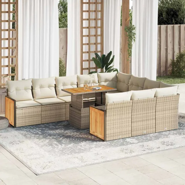 vidaXL 11-delige Tuinset met kussens poly rattan acacia beige, foto 2