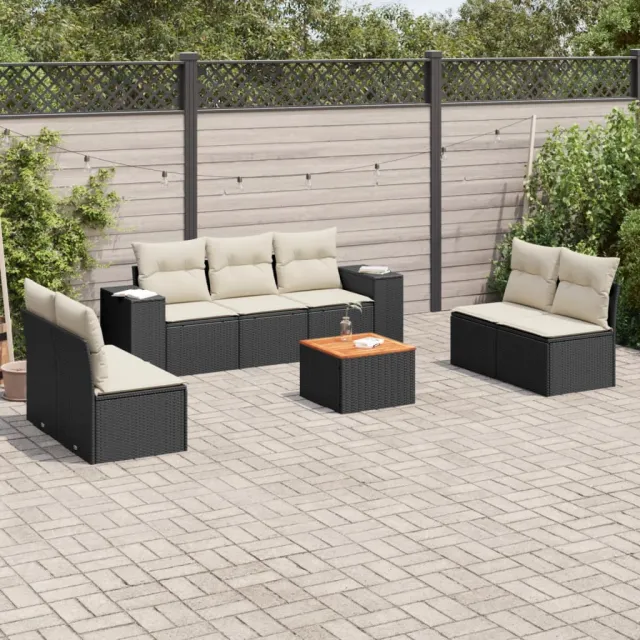 vidaXL 8-delige Loungeset met kussens poly rattan zwart, foto 2