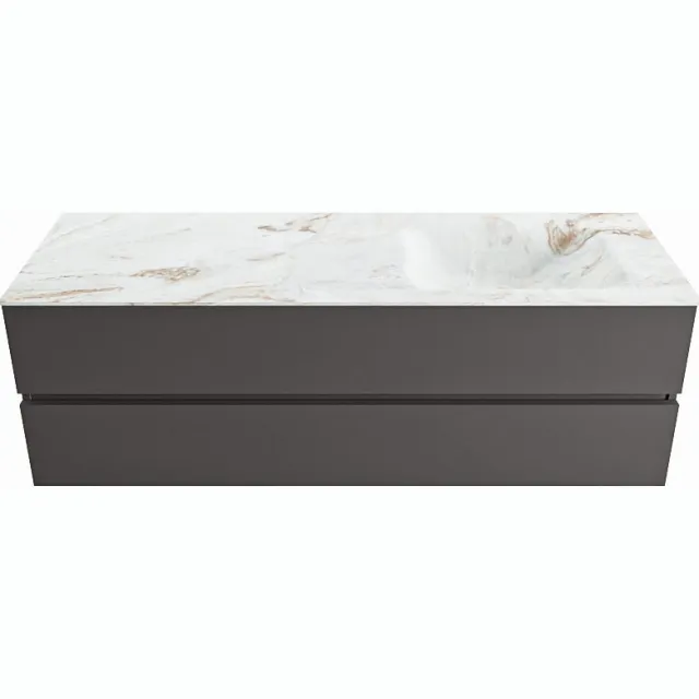 Mondiaz VICA-DLUX 150cm badmeubel onderkast Dark grey 2 lades. Inbouw wastafel CLOUD rechts 1 kraangat, kleur Frappe.