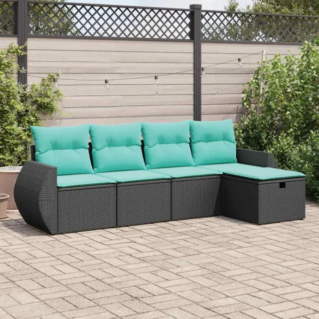 vidaXL 5-delige Loungeset met kussens poly rattan zwart, foto 2