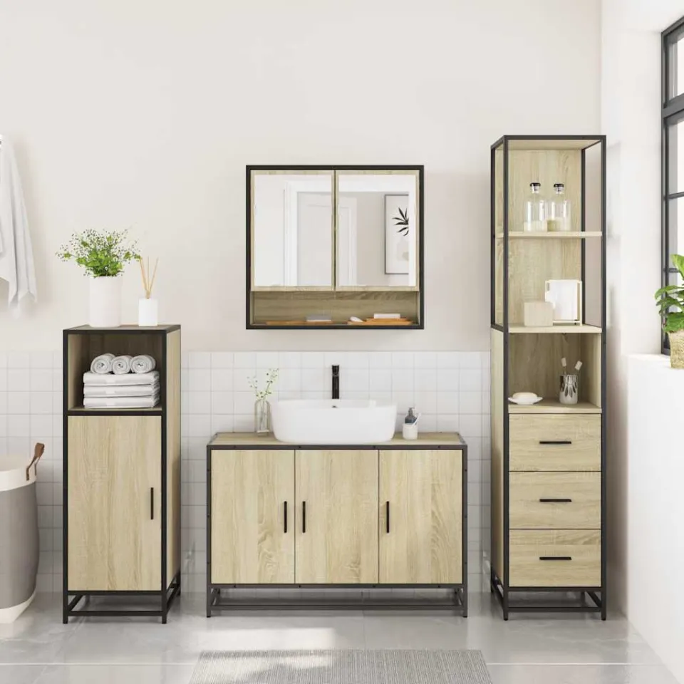 vidaXL 3-delige Badkamermeubelset bewerkt hout sonoma eikenkleurig, foto 4