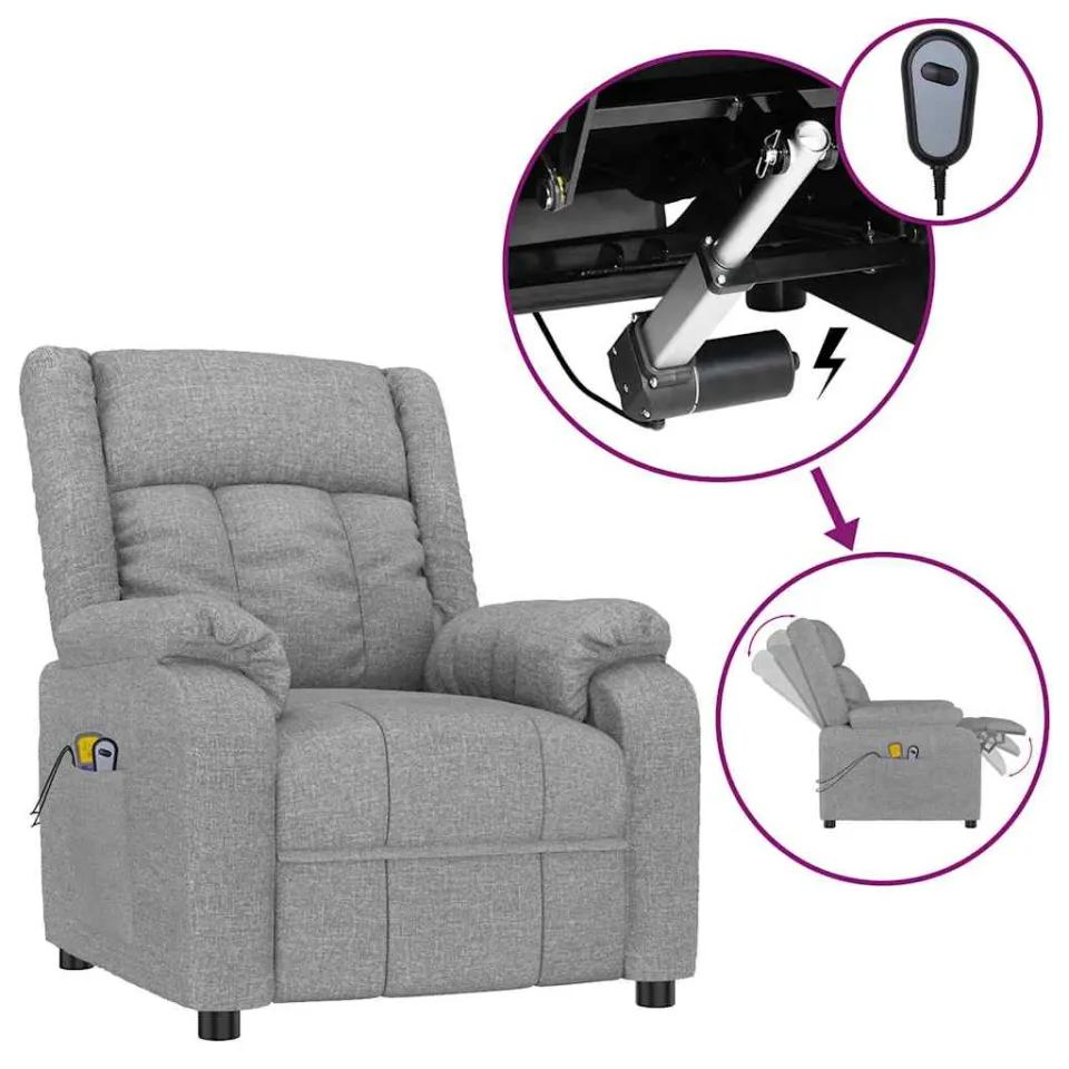 vidaXL Massagestoel elektrisch stof lichtgrijs grijs, foto 3