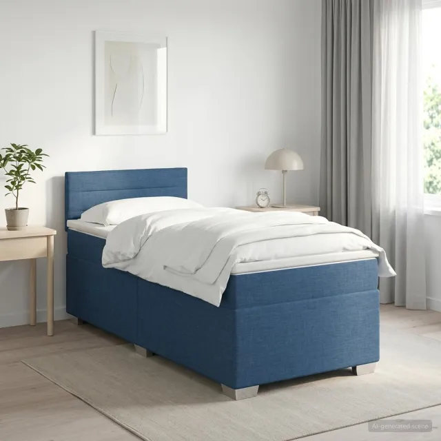 vidaXL Boxspringbed met matras met hoofdeinde Blauw 90 x 200 cm Stof