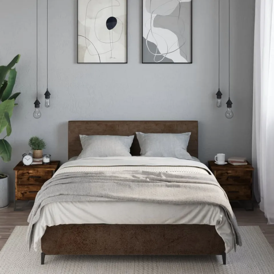 vidaXL Nachtkastjes 2 st 40x41x40 cm bewerkt hout gerookt eikenkleurig, foto 3