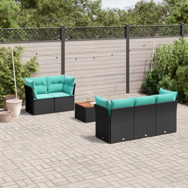 vidaXL 6-delige Loungeset met kussens poly rattan zwart, foto 2