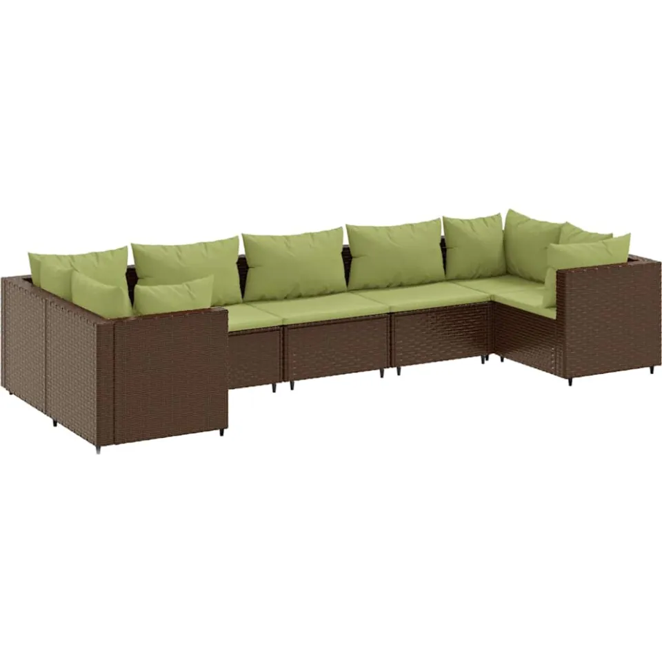 vidaXL 7-delige Loungeset met kussens poly rattan bruin, foto 3