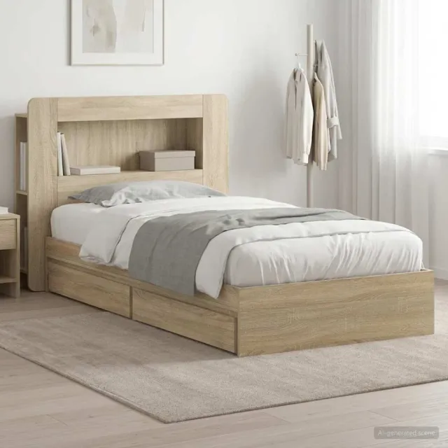 vidaXL Bedframe met opslag Sonoma Eiken 100 x 200 cm Bewerkt hout Bruin